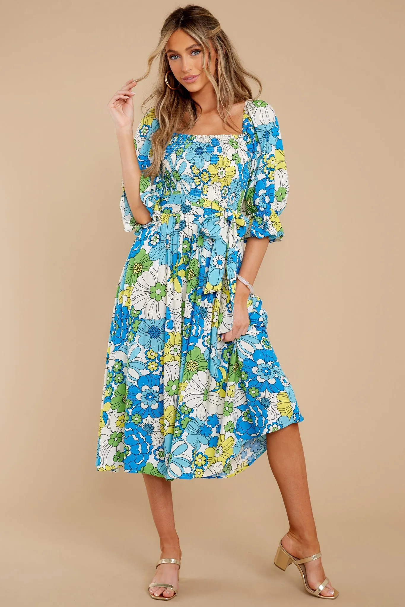 Inspiring Joy Blue Multi Floral Print Midi Dress