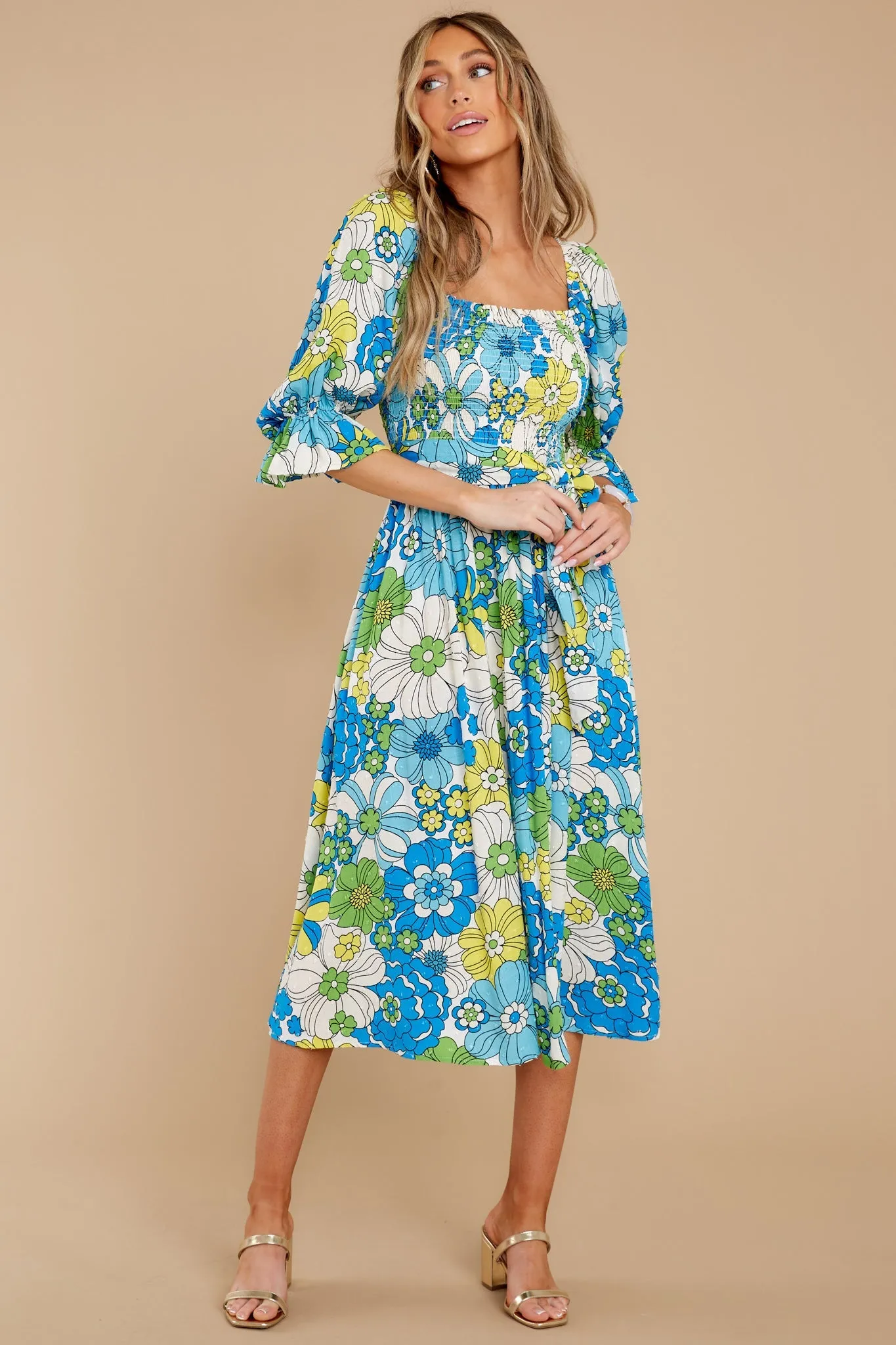 Inspiring Joy Blue Multi Floral Print Midi Dress