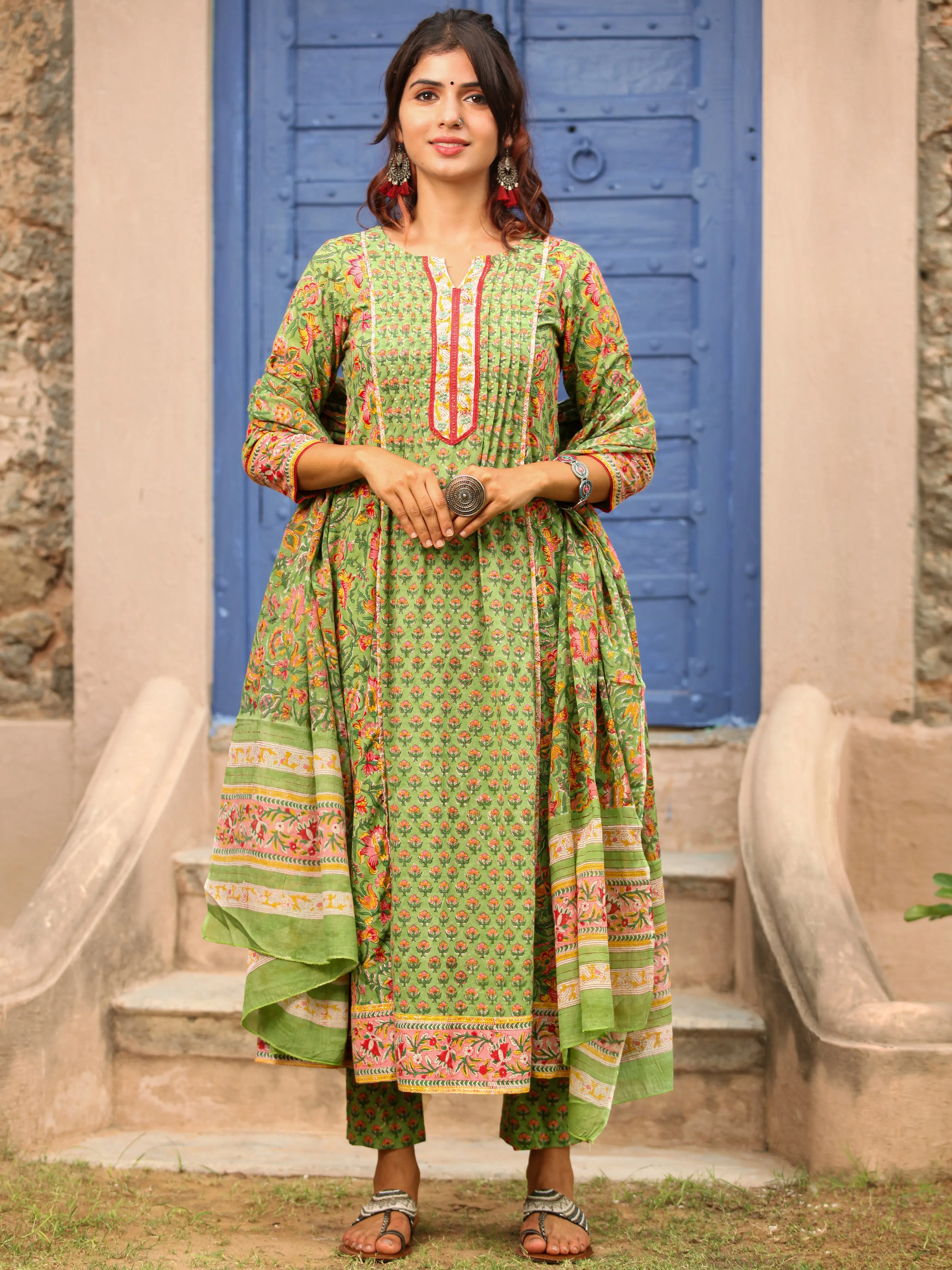 Jashn Harita Set Of Flared Kurta Pants Dupatta