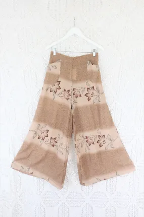 Joni High Waisted Flares - Vintage Indian Sari - Dusty Mauve & Rosewood Floral Fade - Free Size S/M