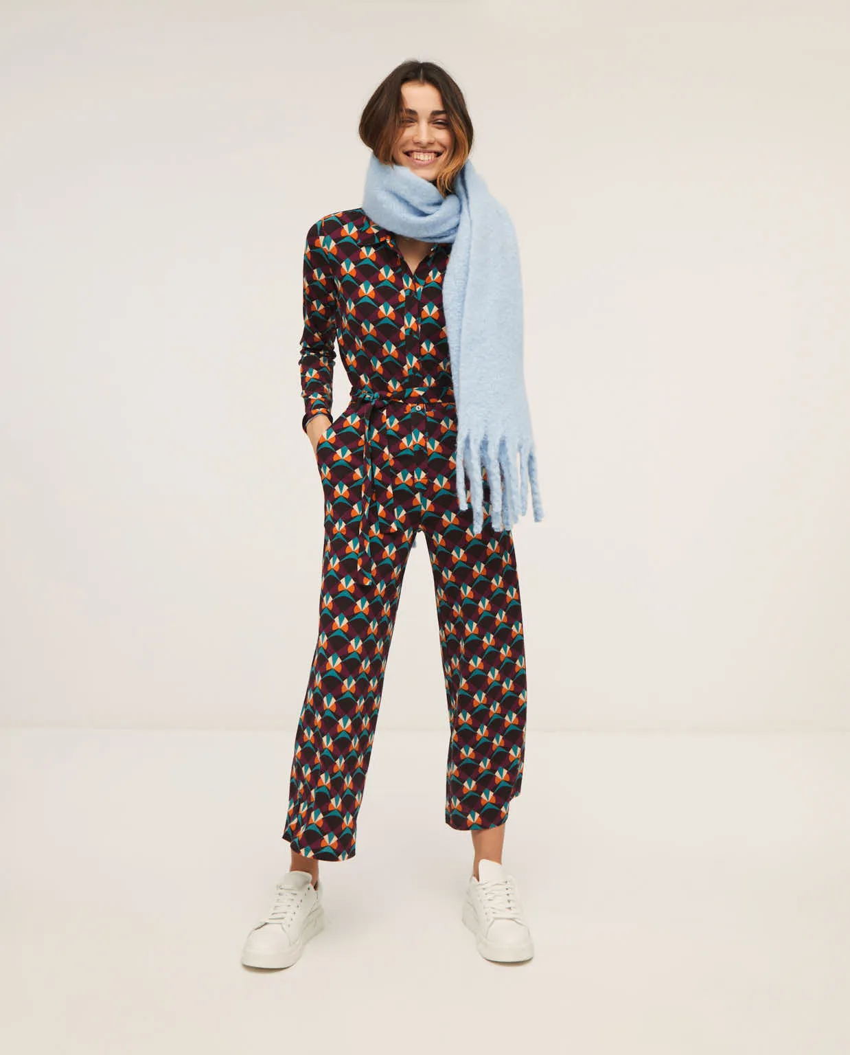 Jumpsuit met grafische print | Surkana printed mono with shirt collar multi