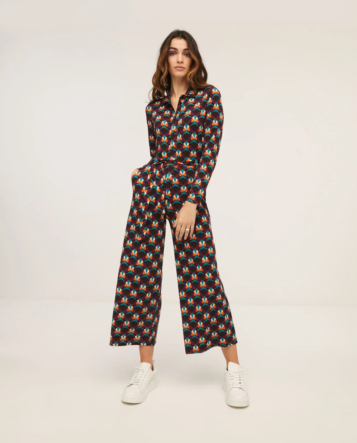 Jumpsuit met grafische print | Surkana printed mono with shirt collar multi