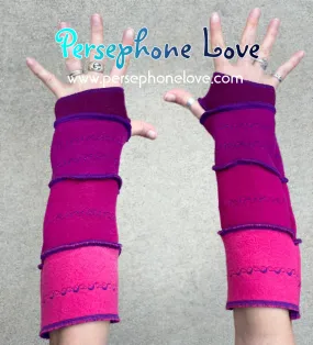 Katwise inspired needle-felted pink 100% cashmere embroidered upcycled sweater arm warmers -1407