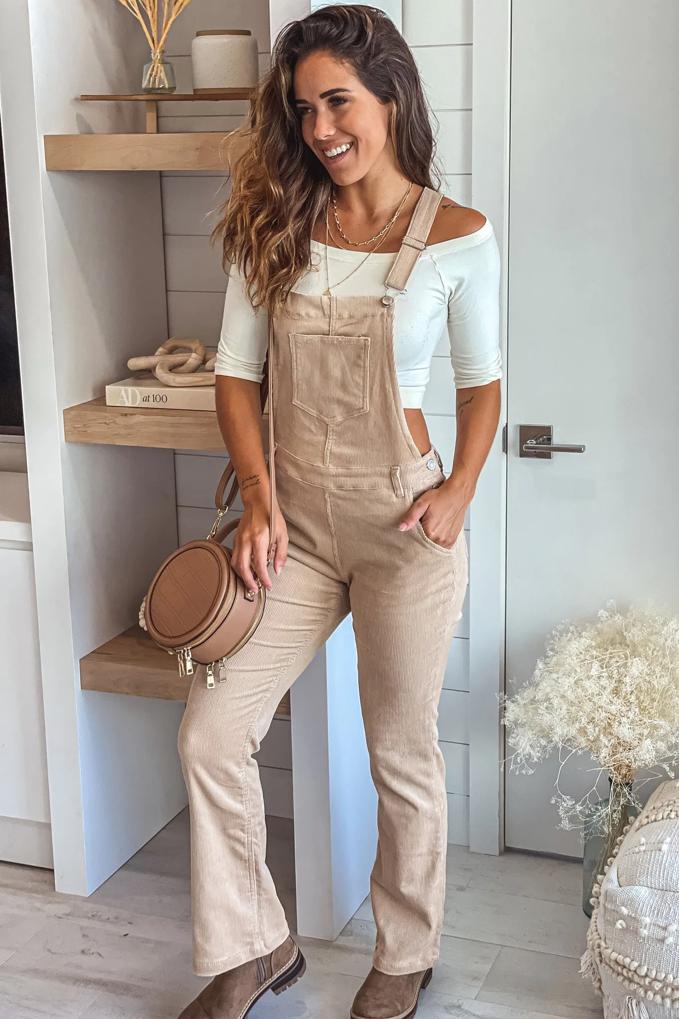 Khaki Velvet Long Overall