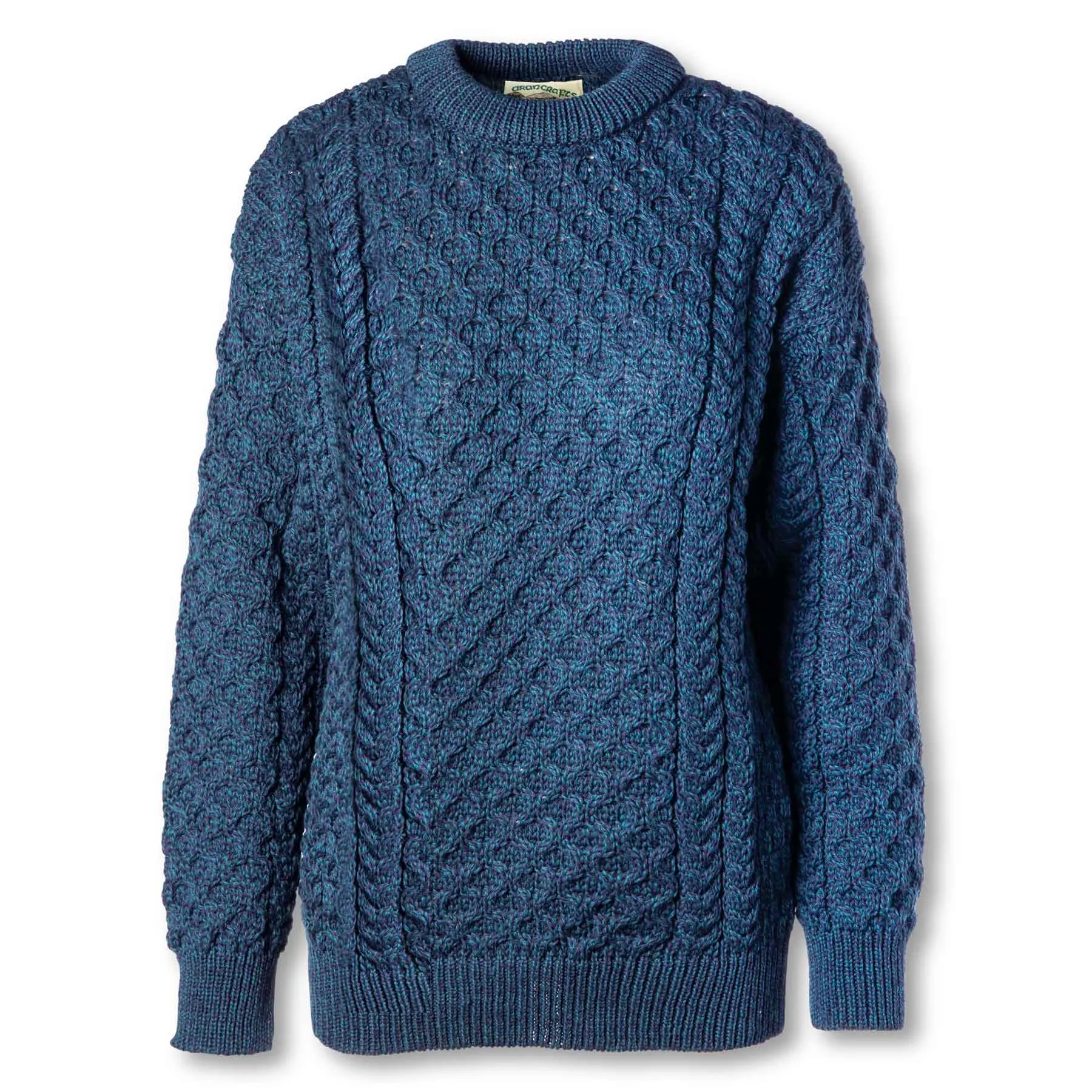 Kildare Aran Knit Tunic Length Sweater- Blue