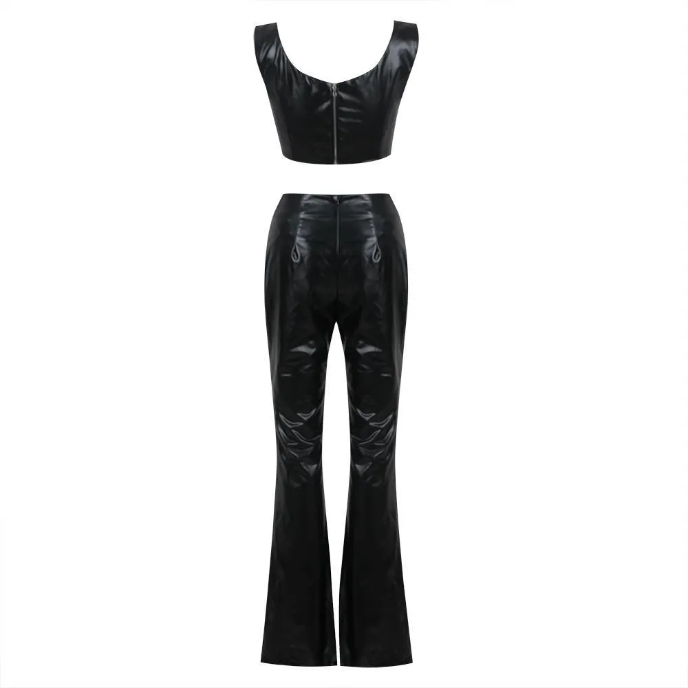 KittenAlarm - Paula Sleeveless Top & Flared Crystal Embellishment Pants Set