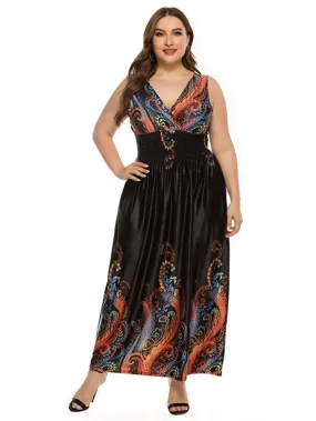 KittenAlarm - Plus Size Double V-Neck Smocked Waist Maxi Dress Tank Dress