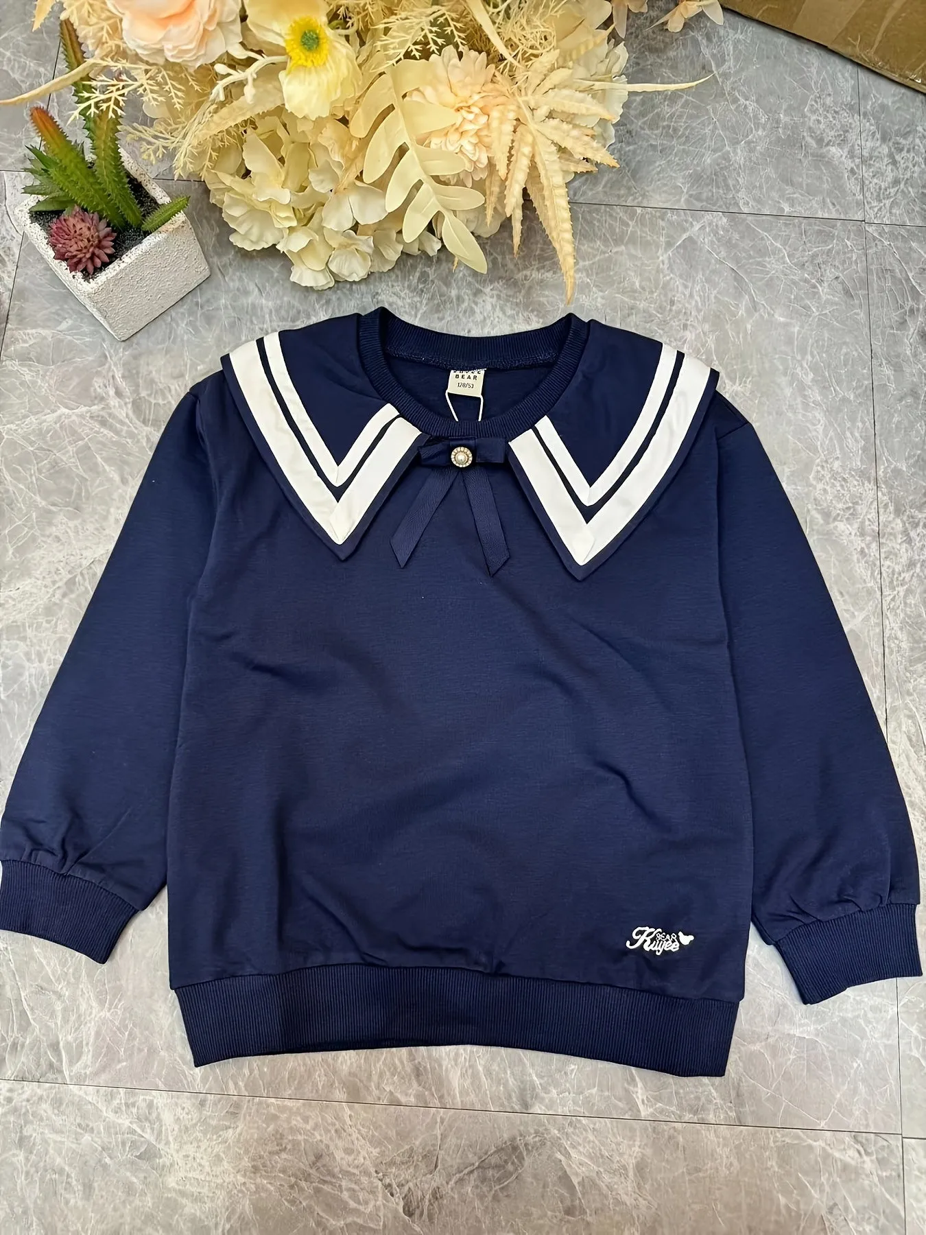 KUYIXIONG Girls Breathable & Stylish Preppy Style Long Sleeve Sailor Collar Cotton Sweatshirt For Spring & Fall