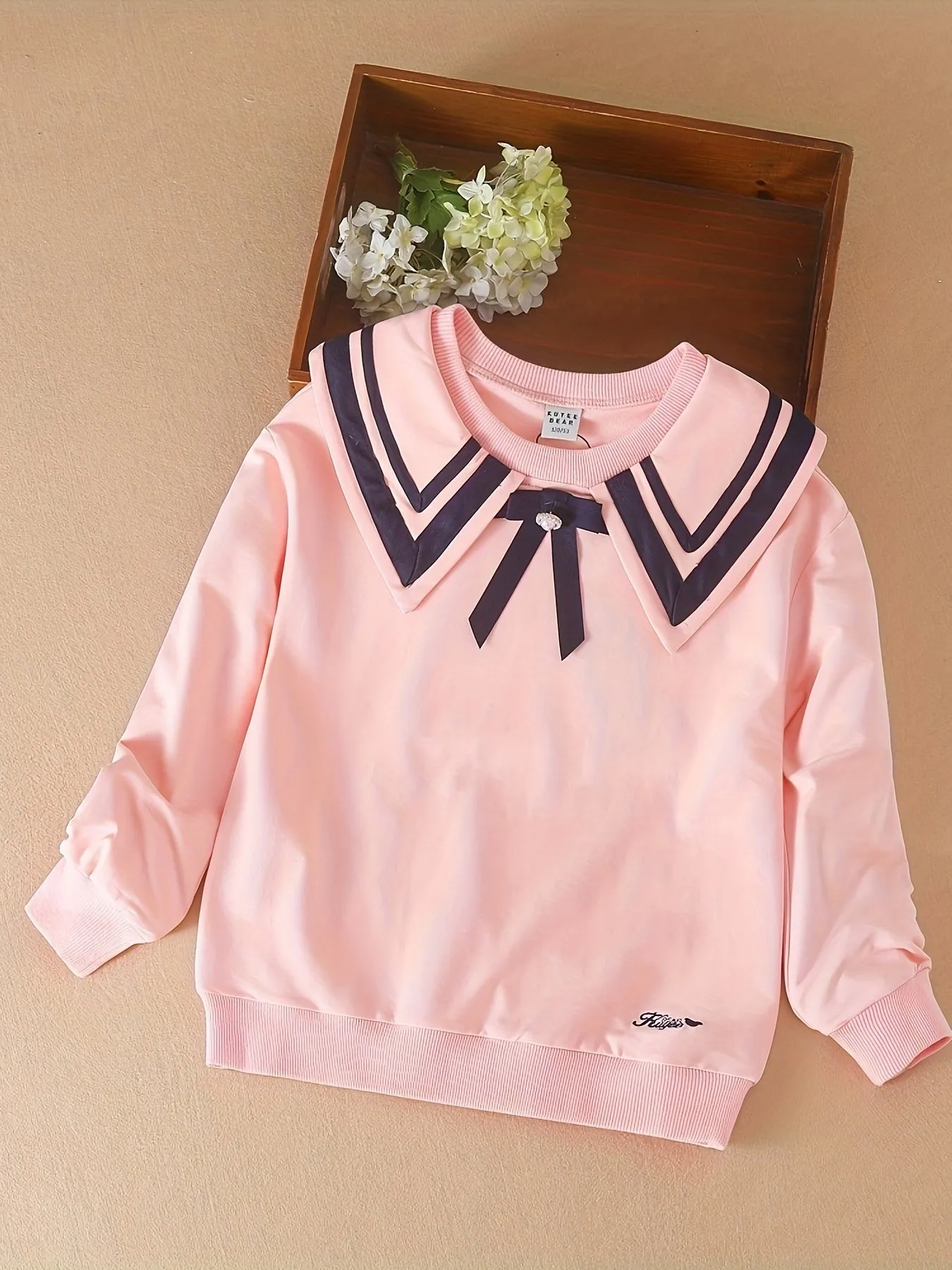 KUYIXIONG Girls Breathable & Stylish Preppy Style Long Sleeve Sailor Collar Cotton Sweatshirt For Spring & Fall