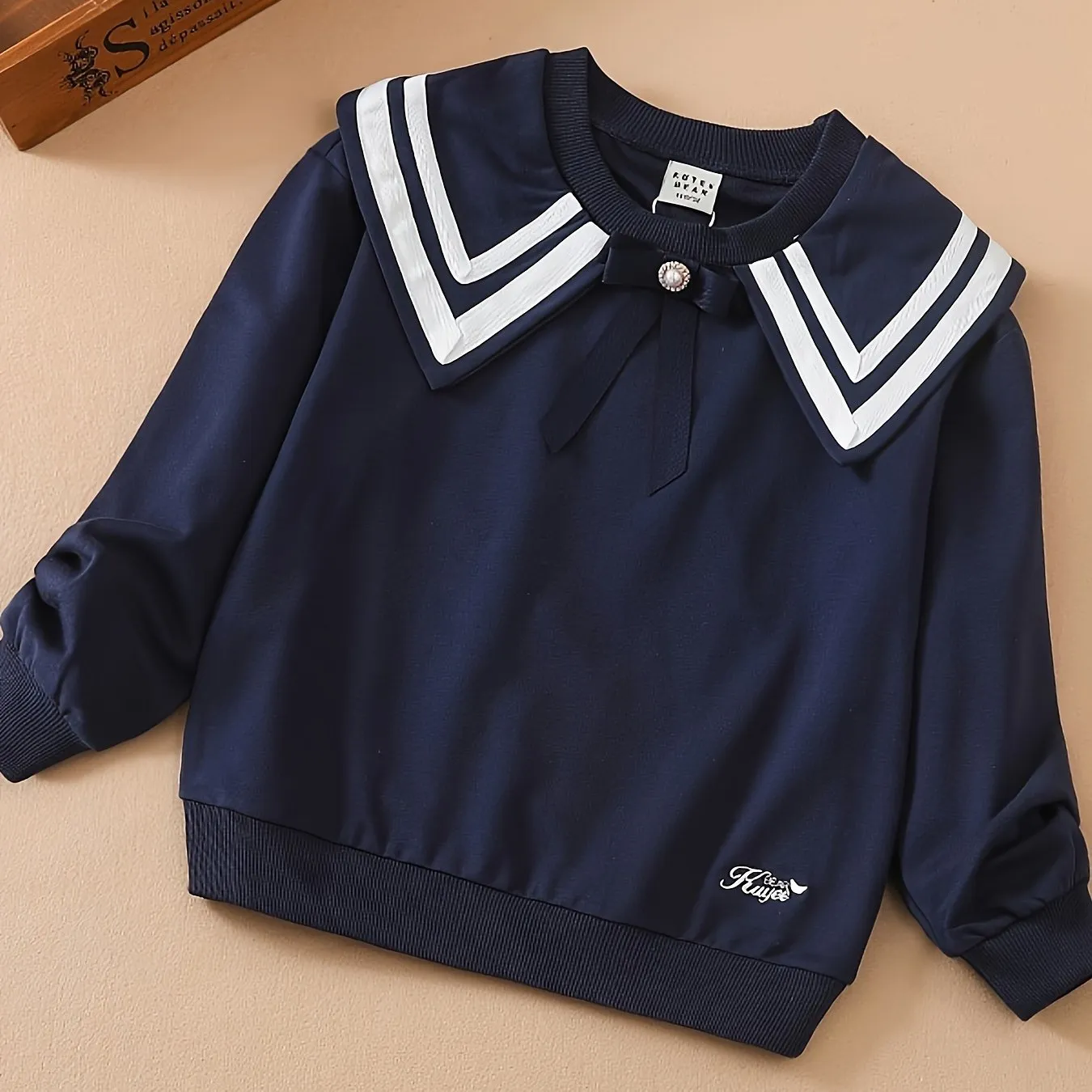 KUYIXIONG Girls Breathable & Stylish Preppy Style Long Sleeve Sailor Collar Cotton Sweatshirt For Spring & Fall