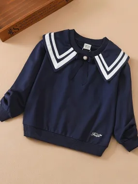 KUYIXIONG Girls Breathable & Stylish Preppy Style Long Sleeve Sailor Collar Cotton Sweatshirt For Spring & Fall