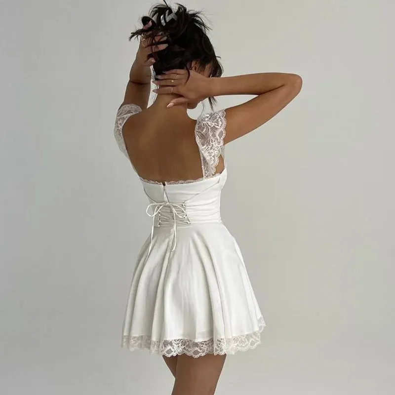 Lace Strapless Sling Dress for Women - 2024 New High Waist Lace-up Backless Mini Dress