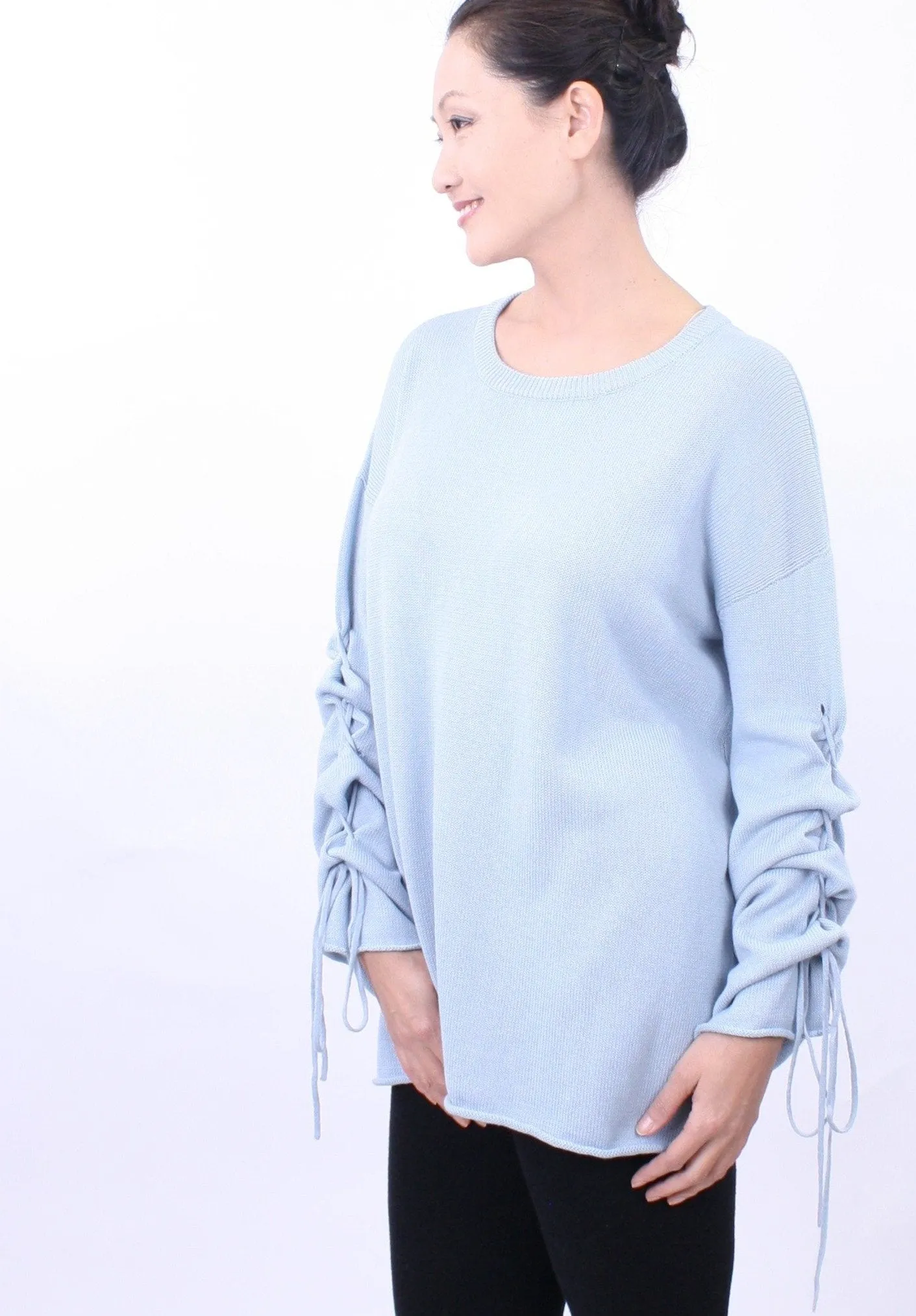 Lace-Up Sleeve Pullover