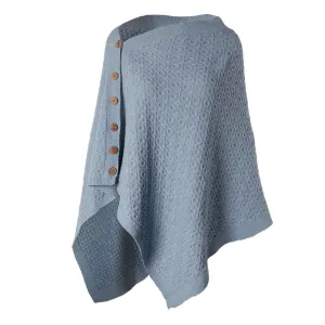 Lambswool Aran Knit Poncho- Light Blue