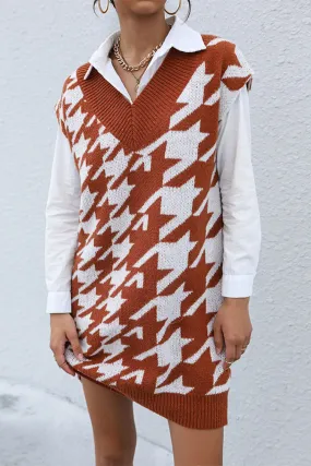 Large Scale Houndstooth Sweater Vest Dress