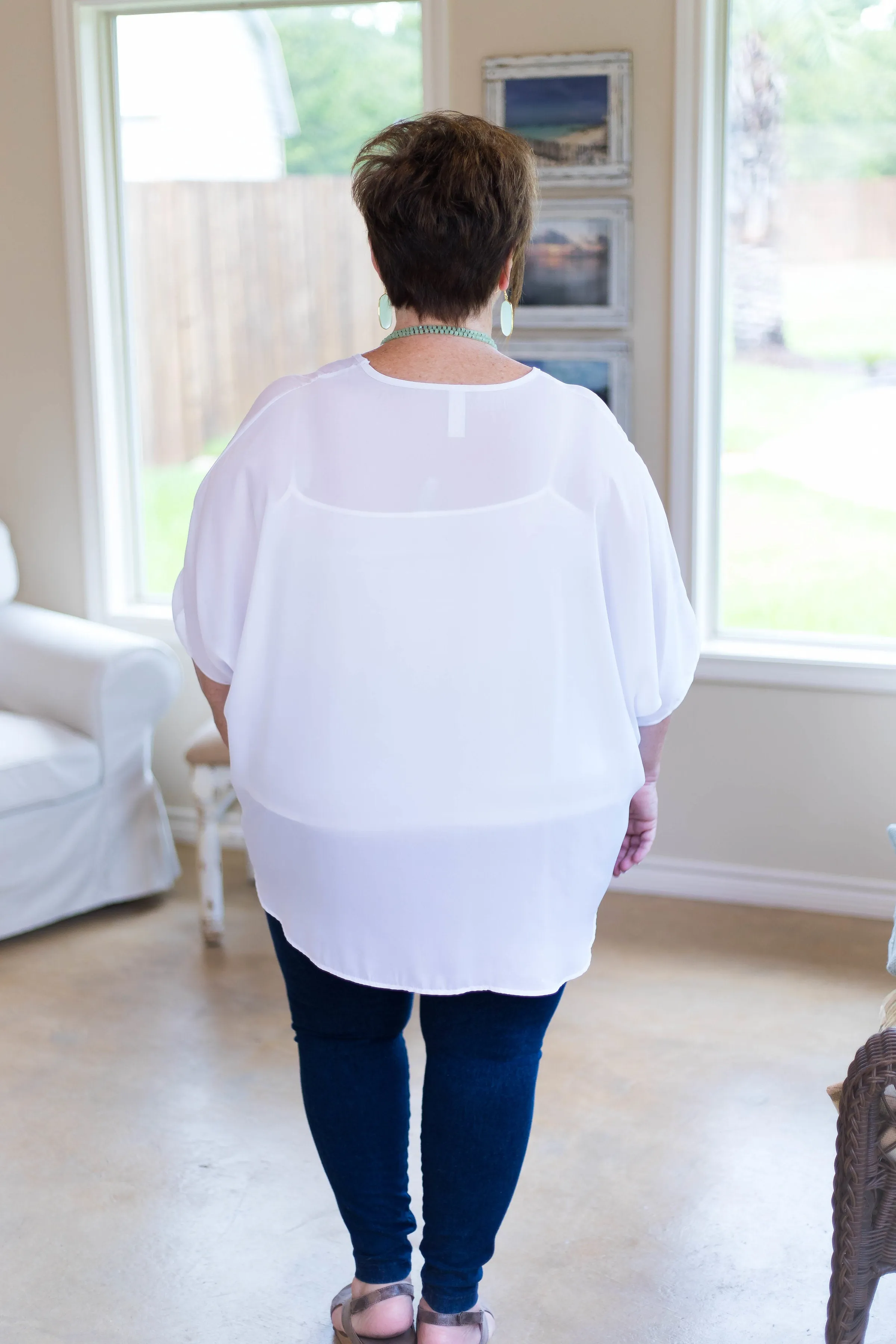 Last Chance Size Medium (Oversized) | On The Line Sheer Oversized Poncho Top in White