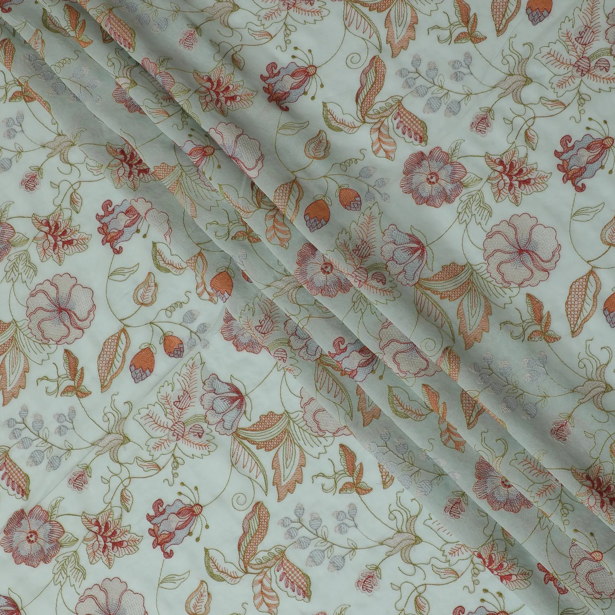 Laurel green Floral Tapestry Cotton Voile Fabric - 110cm Width-D17560