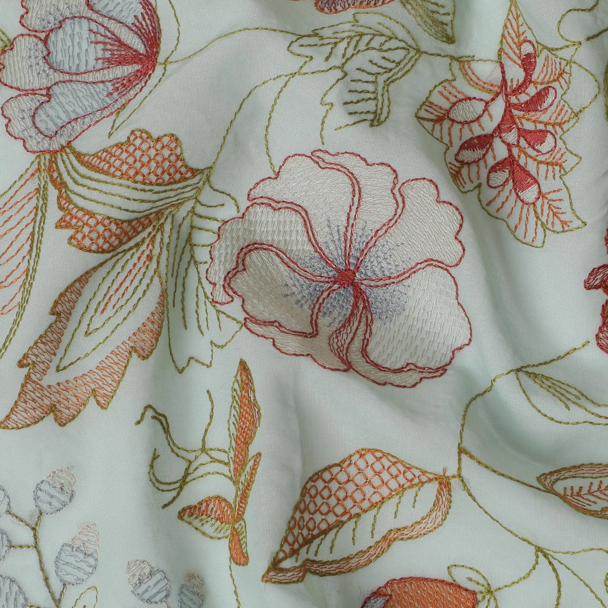 Laurel green Floral Tapestry Cotton Voile Fabric - 110cm Width-D17560