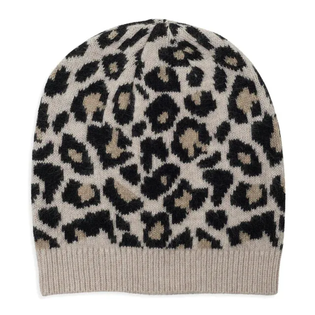 Leopard Cashmere Beanie Camel/Black