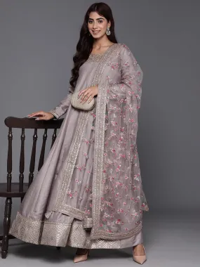 Libas Art Grey Yoke Design Silk Anarkali Suit With Dupatta