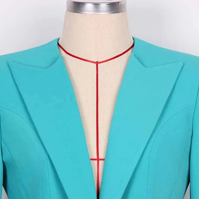 Light Blue Tailored Blazer Dress With Padded Shoulders Woman One Button Blazer Dress