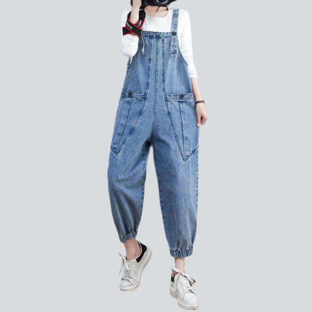 Light wash women's denim overall