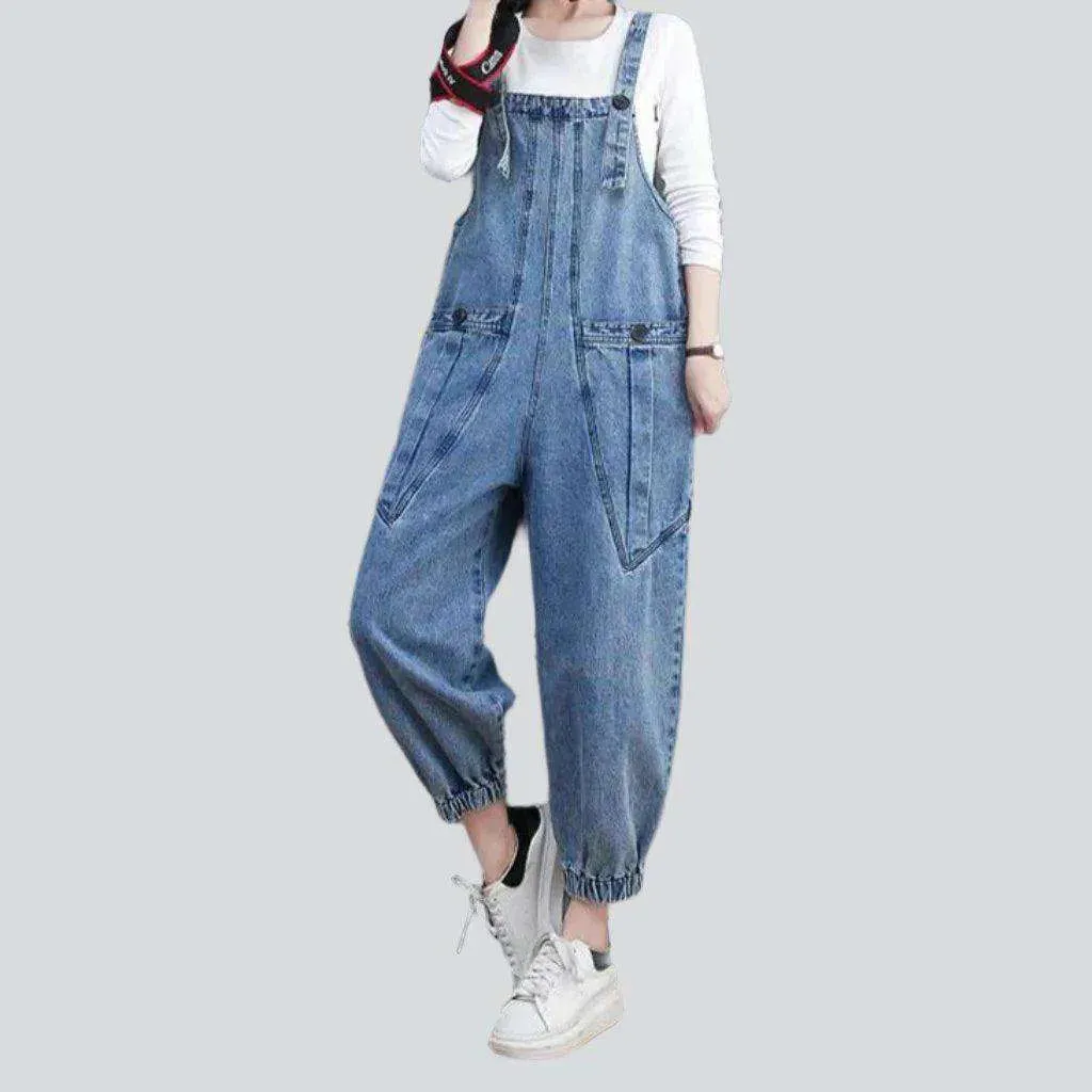 Light wash women's denim overall