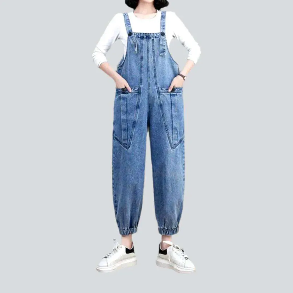 Light wash women's denim overall