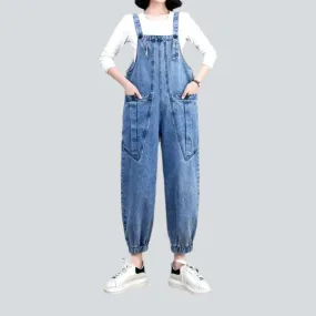 Light wash women's denim overall