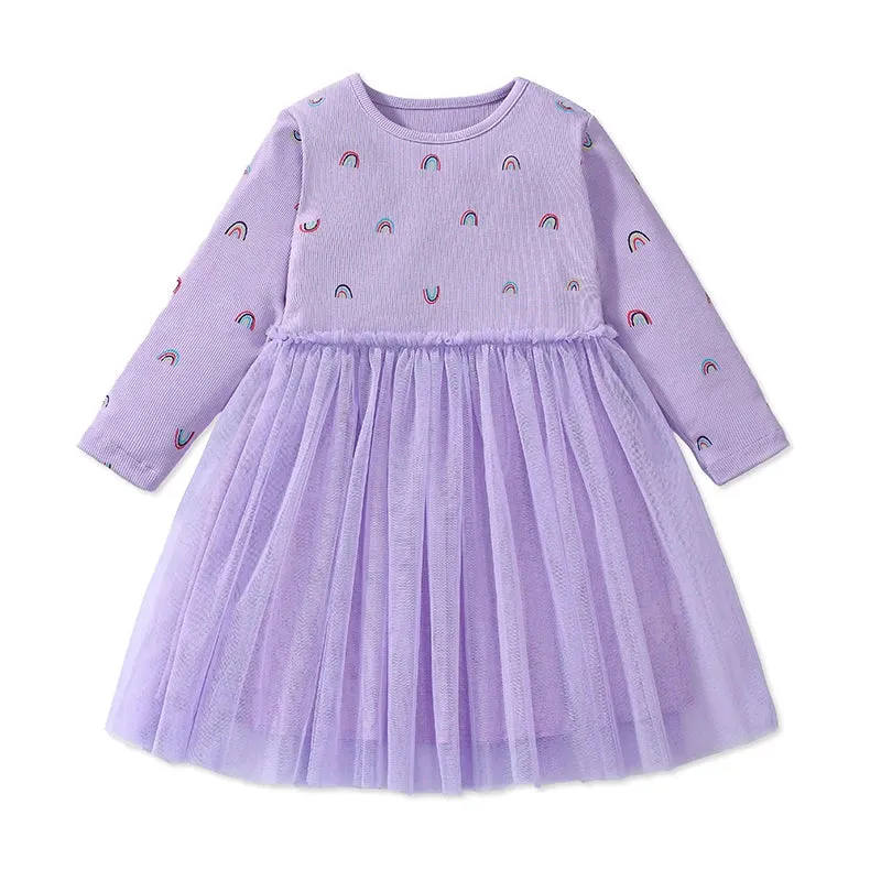 Little maven Kids Clothes Children's Clothing Baby Girls 2024 Autumn Cotton Long Sleeves Cartoon Hearts Princess Mesh Dresses