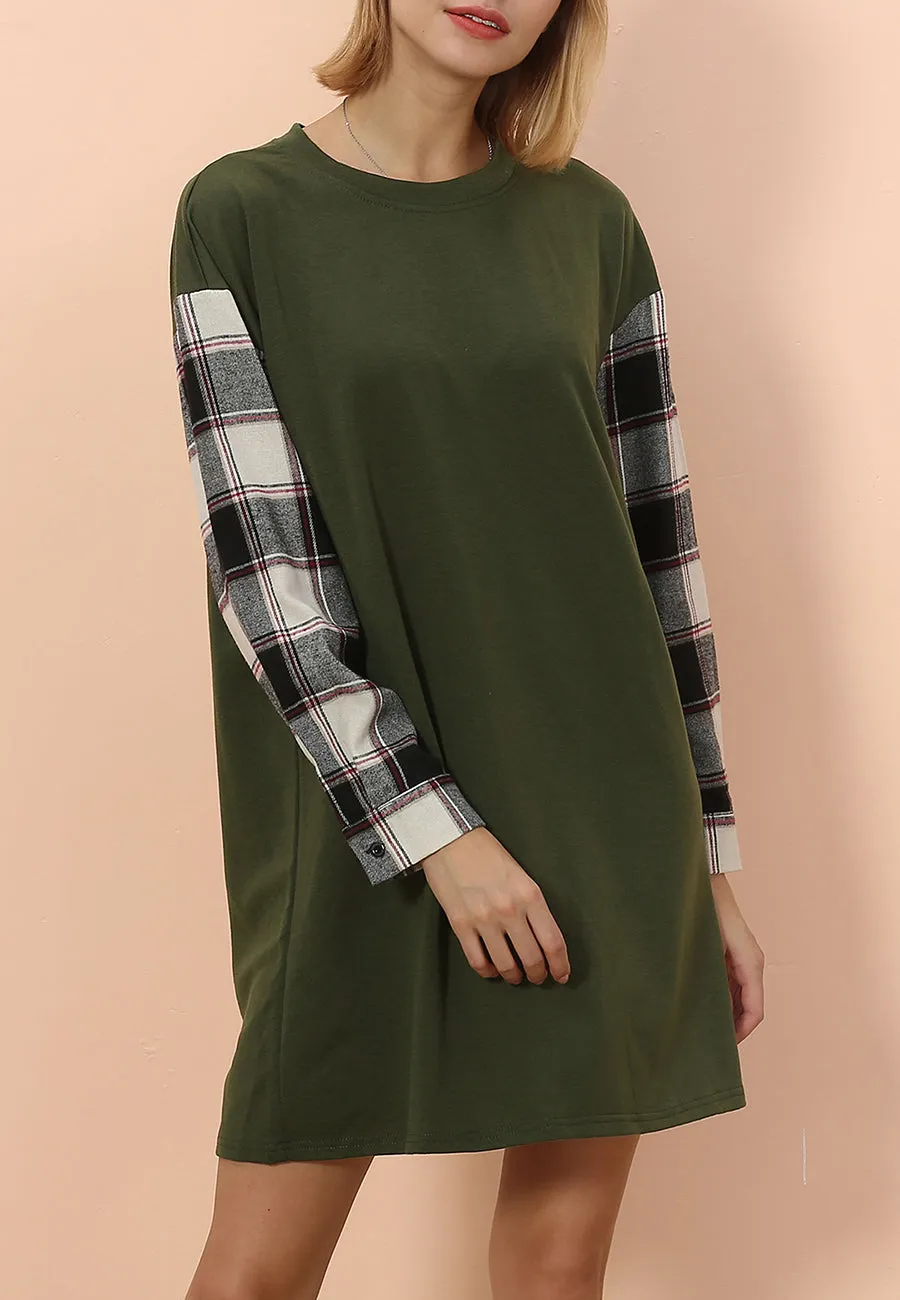 Long Sleeve Plaid Print T-Shirt Dress