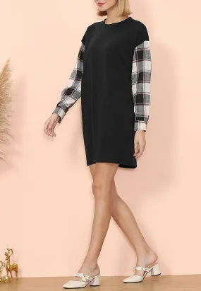 Long Sleeve Plaid Print T-Shirt Dress