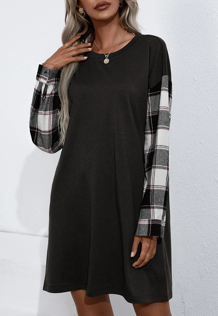 Long Sleeve Plaid Print T-Shirt Dress