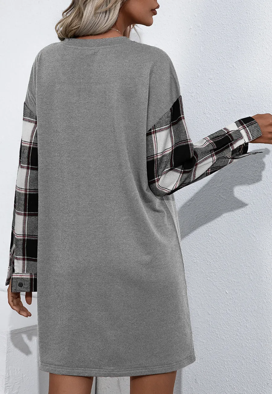 Long Sleeve Plaid Print T-Shirt Dress