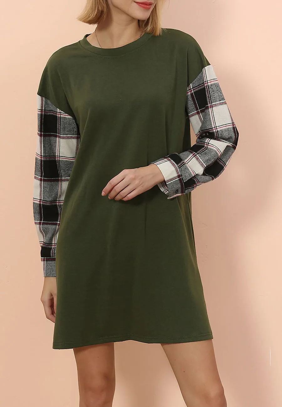 Long Sleeve Plaid Print T-Shirt Dress