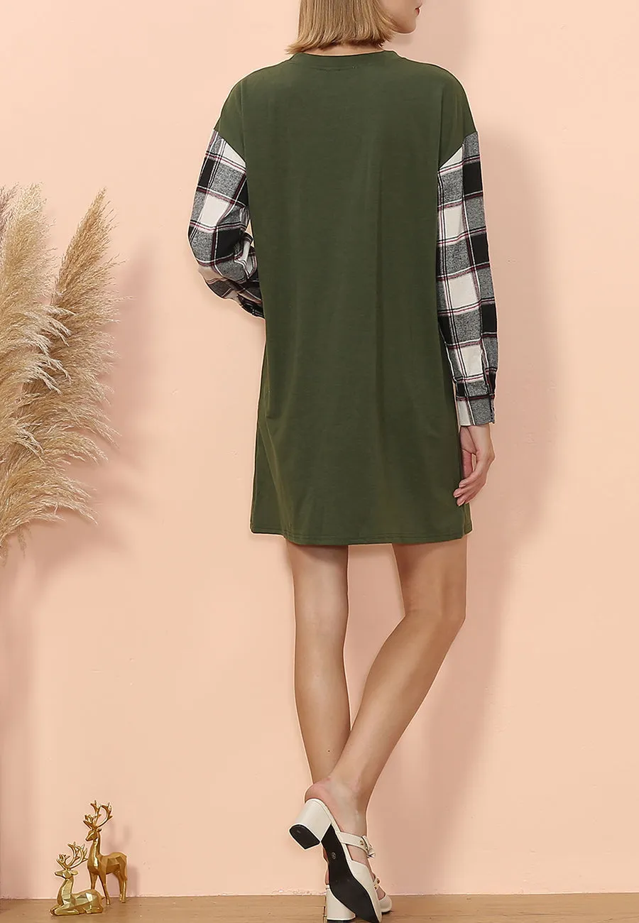 Long Sleeve Plaid Print T-Shirt Dress