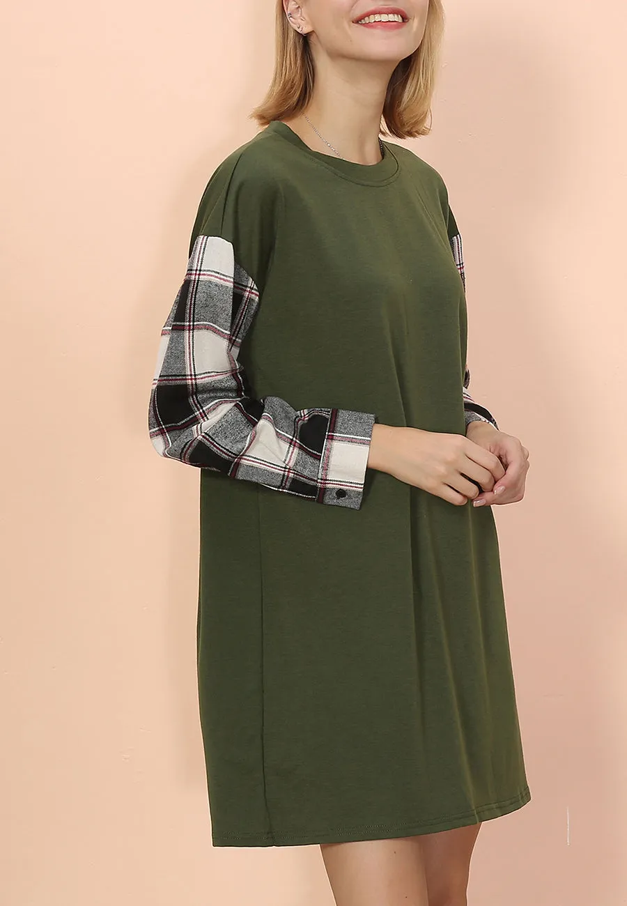 Long Sleeve Plaid Print T-Shirt Dress