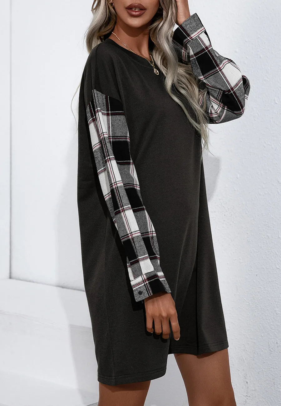 Long Sleeve Plaid Print T-Shirt Dress