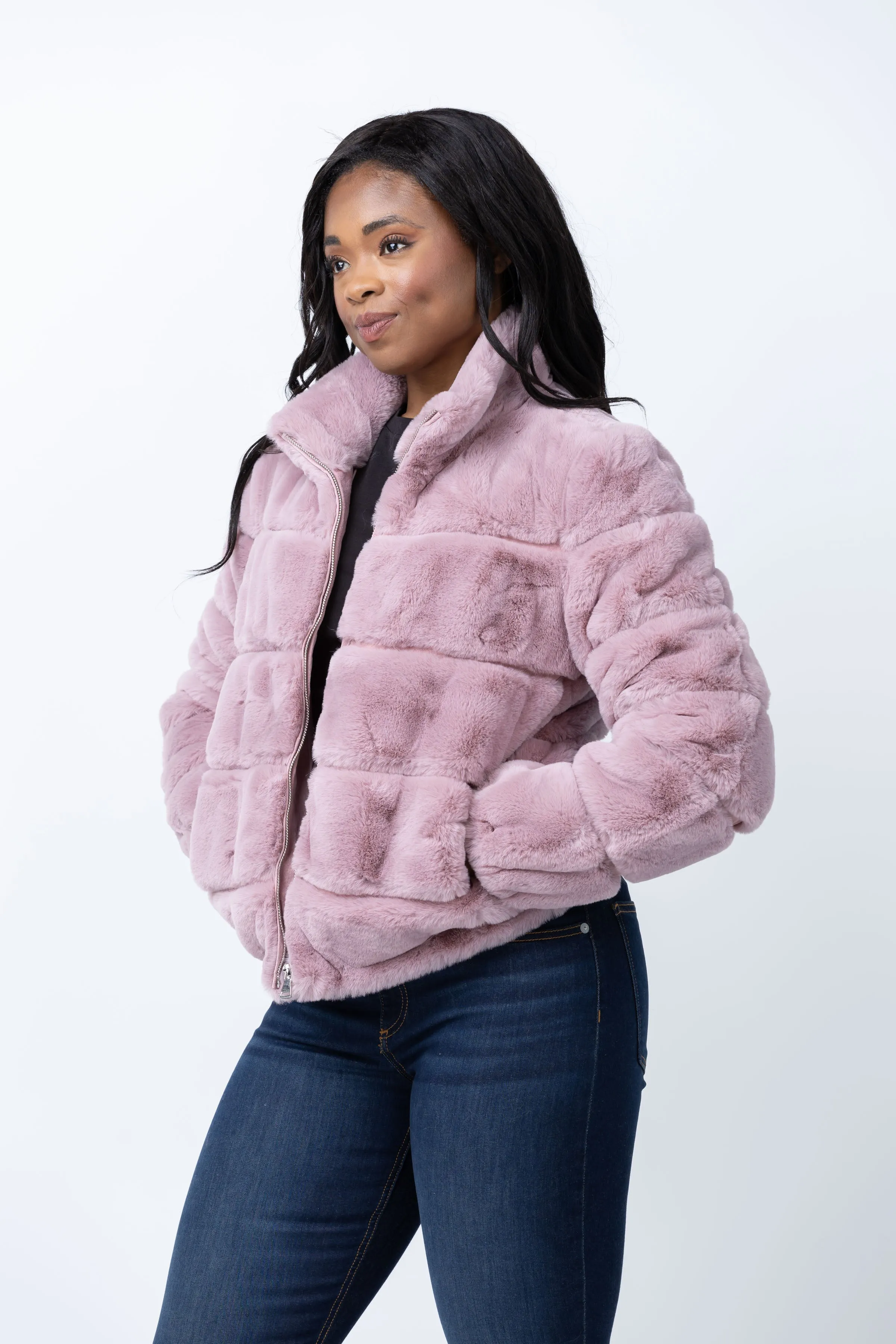 Love Token Alex Faux Fur Jacket in Blush