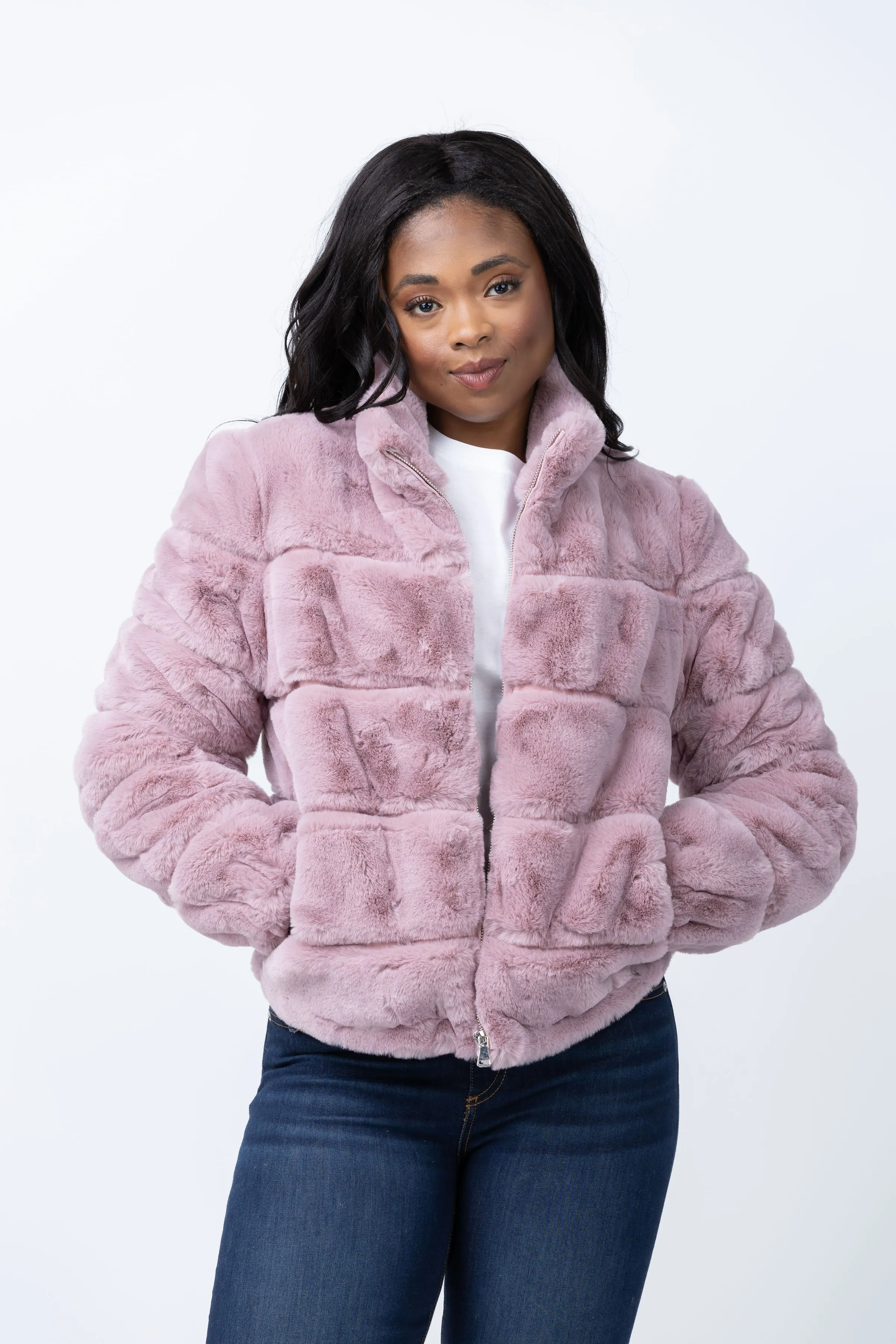 Love Token Alex Faux Fur Jacket in Blush