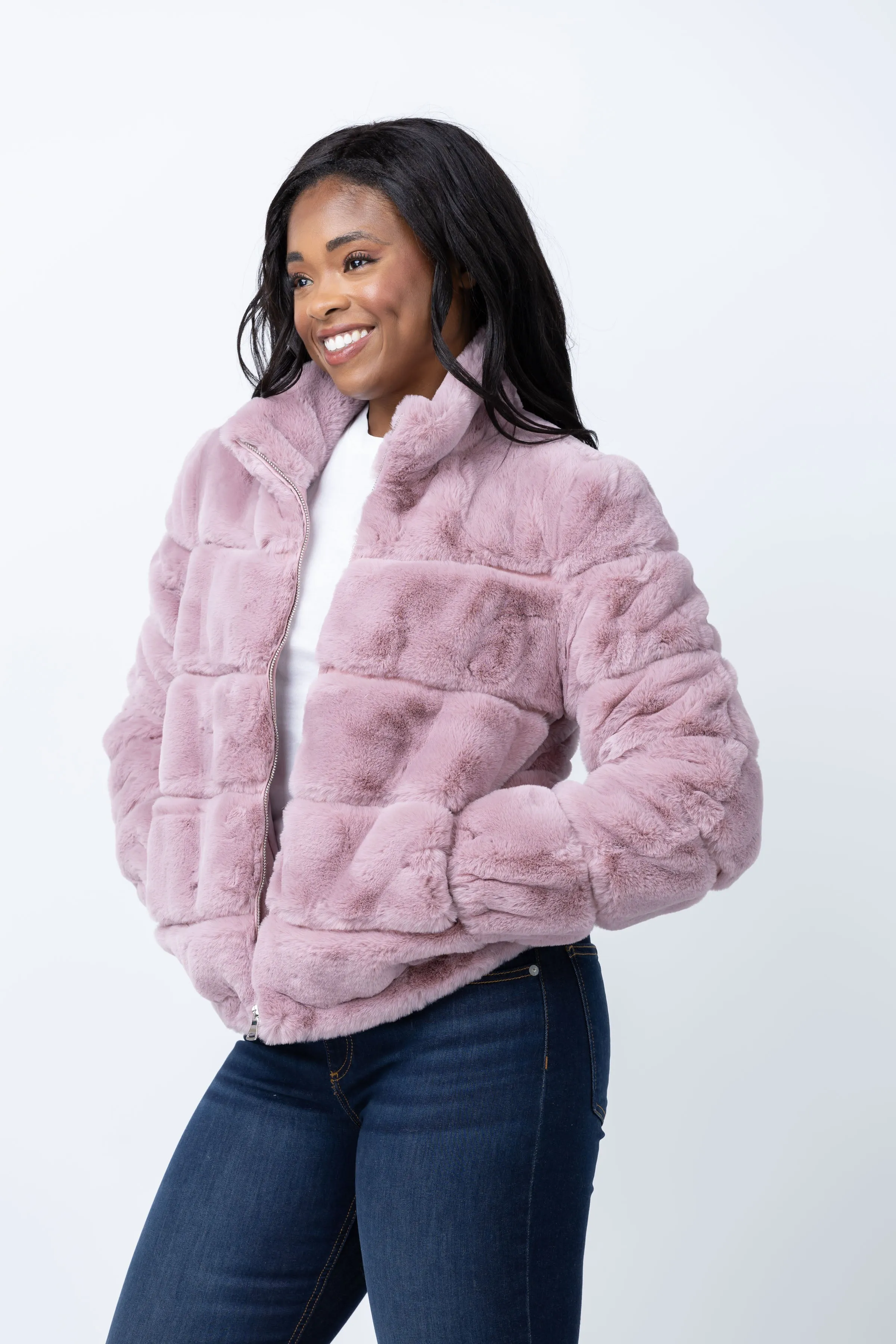 Love Token Alex Faux Fur Jacket in Blush