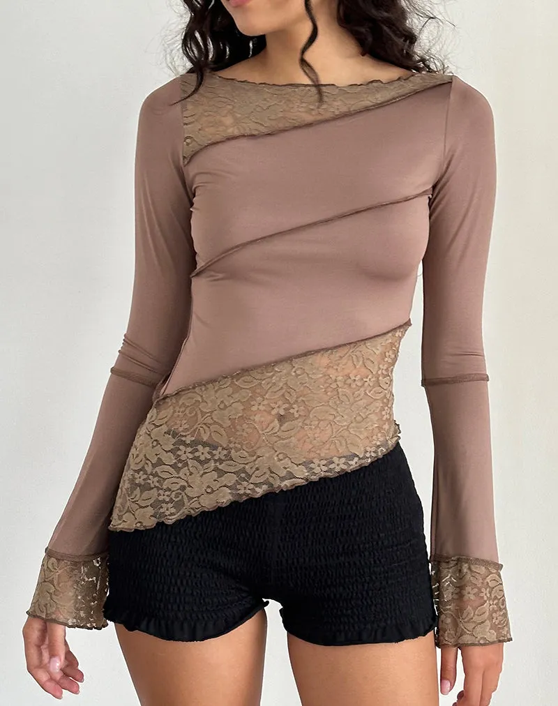 Lucca Long Sleeve Top in Slinky Lace Mocha