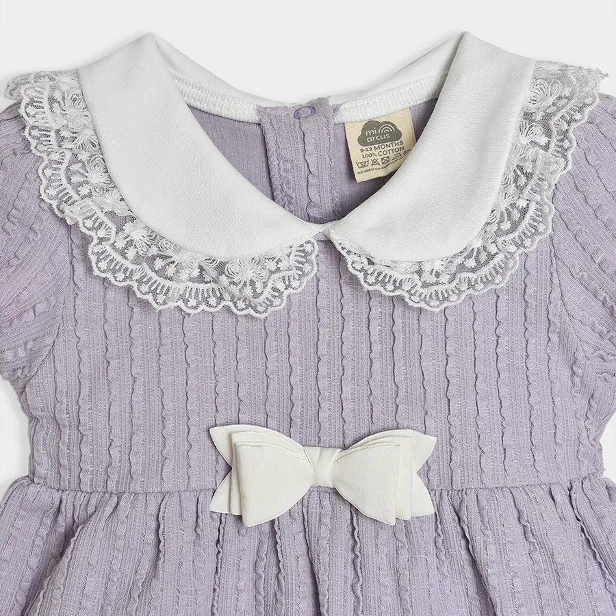 Luxe Bow details Dress with Headband Purple