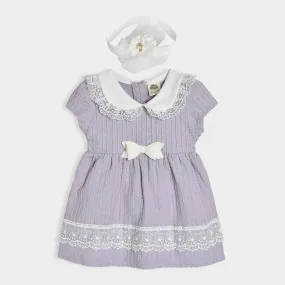 Luxe Bow details Dress with Headband Purple