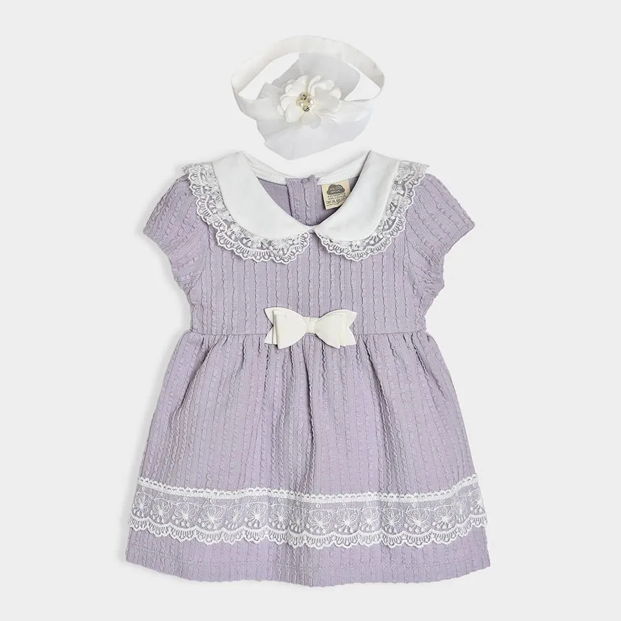 Luxe Bow details Dress with Headband Purple