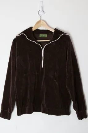 [M] 1970s Unisex Brown Velour Pullover