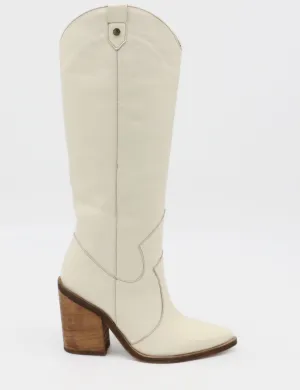 Macao western cowboy boots in off white leather womens shoes