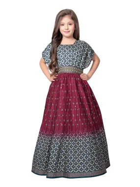 Magenta Coloured Trendy Butterfly Style Gown For Girls