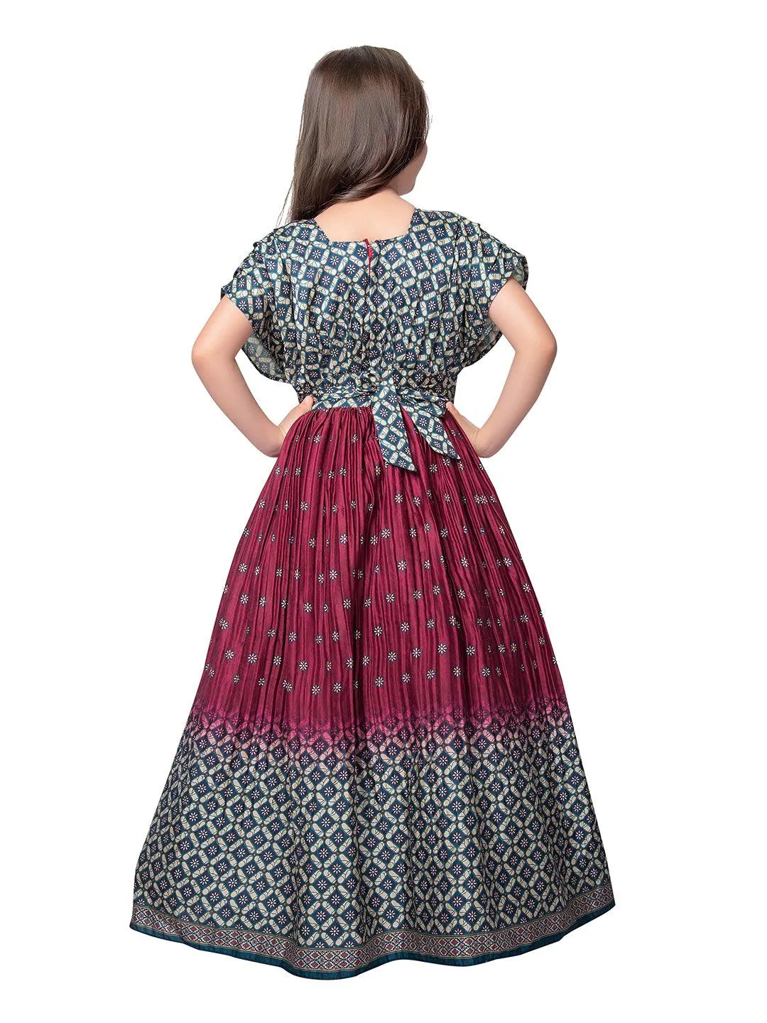 Magenta Coloured Trendy Butterfly Style Gown For Girls