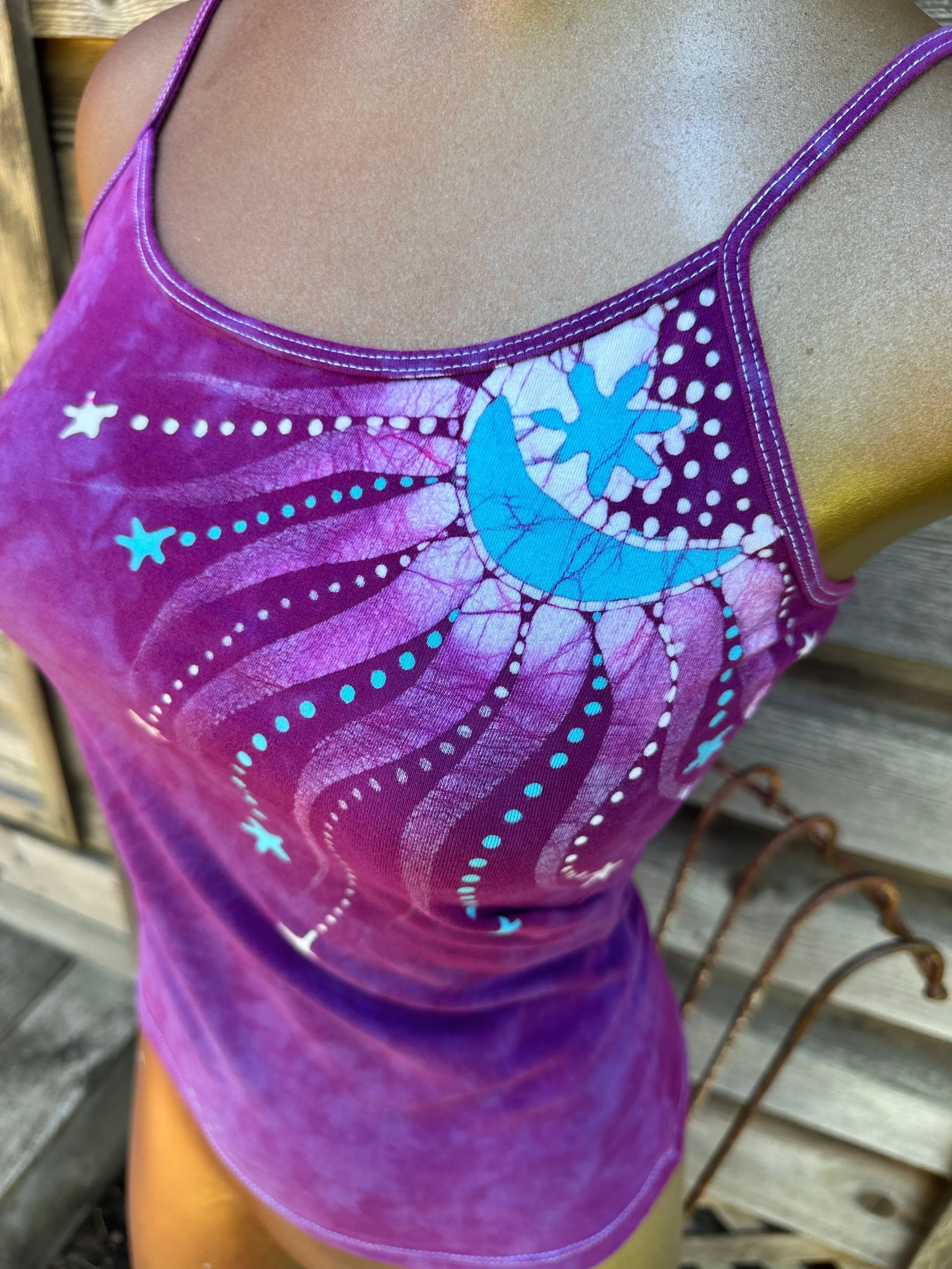 Magenta Moonbeams Hand Painted Batik Tank Top